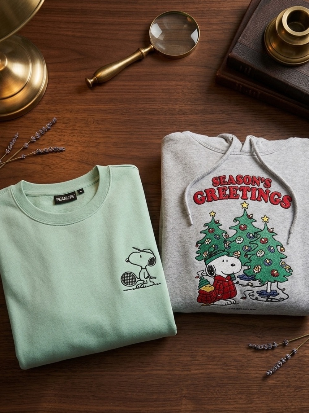 Peanuts Snoopy Sweatshirt Set - Green and Gray